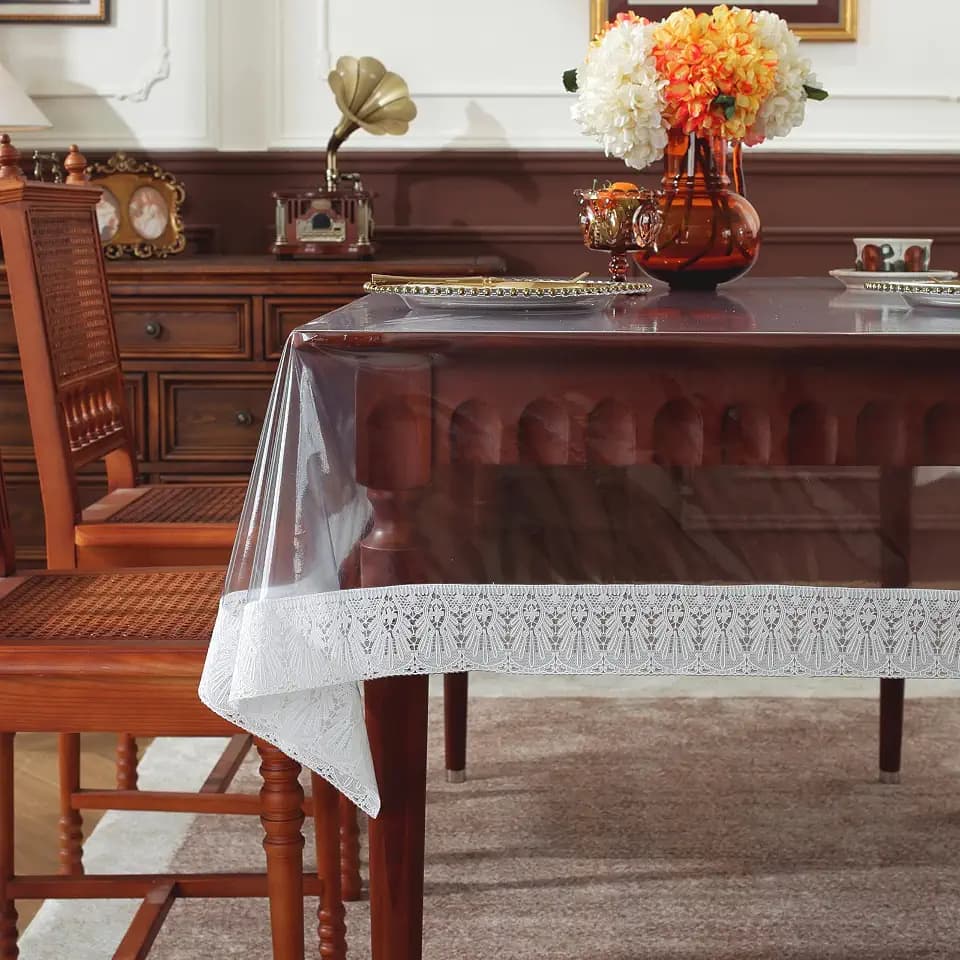 Clear Vinyl Tablecloth, PVC Rectangle 100% Waterproof Oil Proof Clear Table Cloths Lace, Table Protector for Indoor Outdoor Holidays Party Decor. (52" x 70")