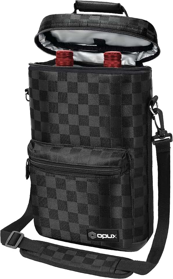 opux Insulated 2 Bottle Wine Bag Tote Leakproof Carrier Cooler Gift, Black