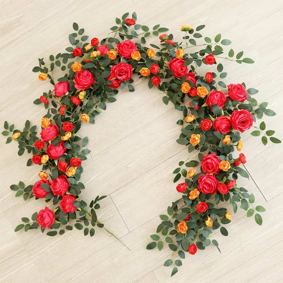Two-tone rose vine 2pcs Dual-Color Artificial Rose Vines garland (red)
