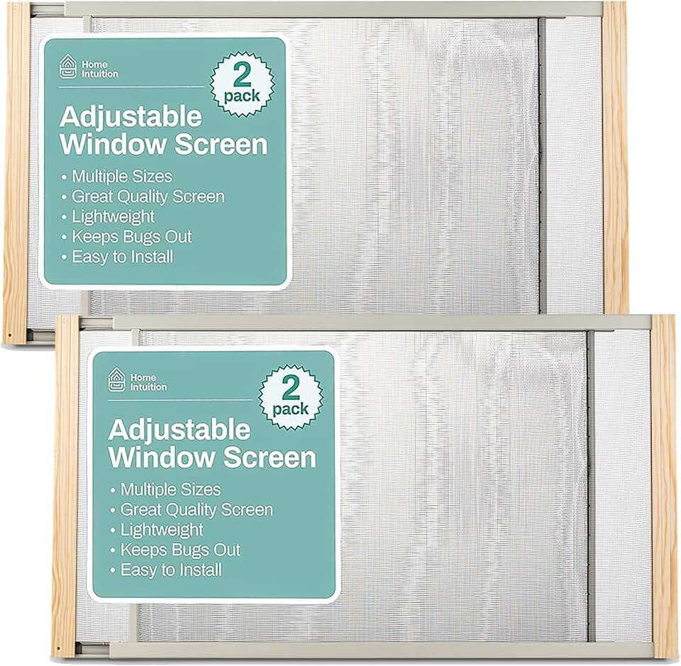 Home Intuition Horizontal Adjustable Window Screen 25-45 inches Wide, 2-Pack (24 Inches High)