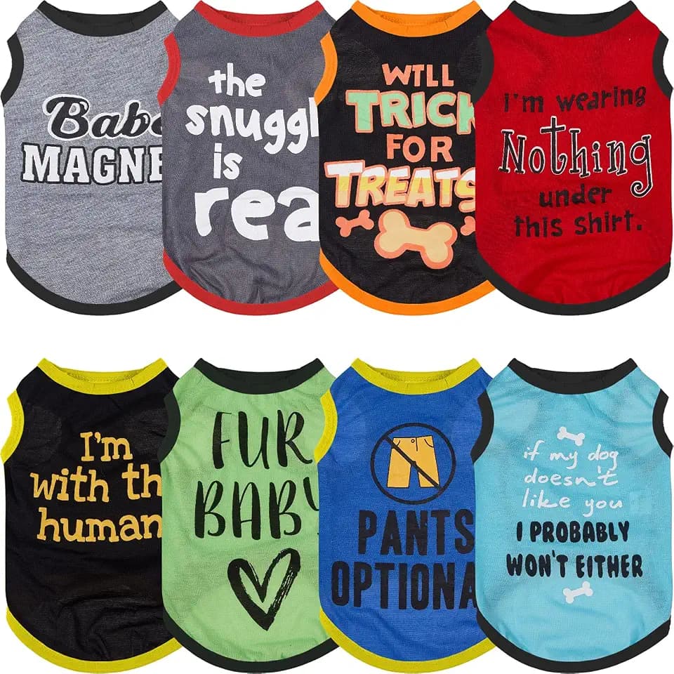 Saintrygo 8 Pcs Dog T-Shirts Printed Funny, Classic Pattern, Medium