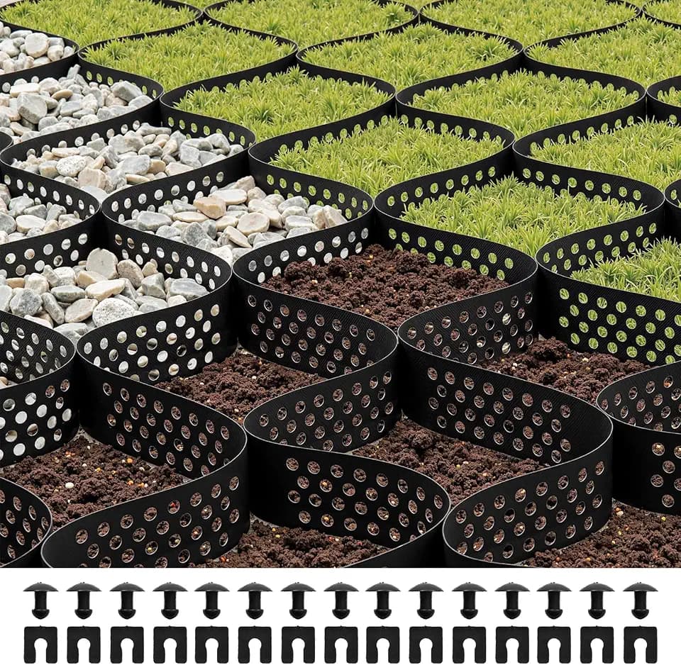VEVOR Gravel Grid, 3 Inch Depth, 17.06 x 8.86 FT / 5200 x 2700 mm, 1880 LBS Per Sq ft Grass Ground Retainer, Permeable Geo Grids Driveway Stabilization, for Garden, Patio, Walkway, RV Parking Slopes