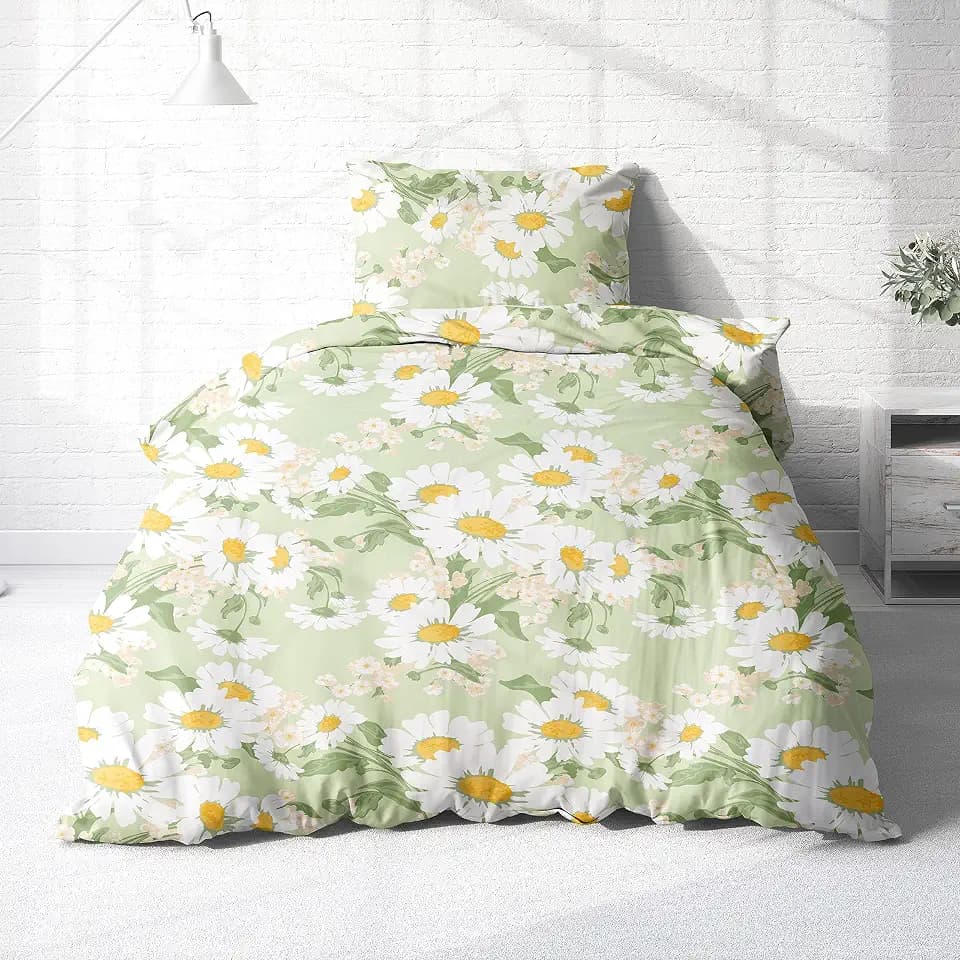 Bettwäsche aus 100% Baumwolle 2tlg. 135x200 + 80x80 cm Blumen Margeriten
