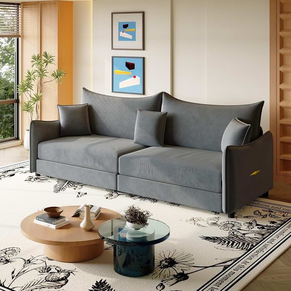 Eafurn 82" Oversized Loveseat Convertible Pull Out Sleeper Sofa Couch Bed King Size, 3-in-1 Sleeper Loveseat Sofa Lounge Chaise with Pull Out Bed and Curved Armrest