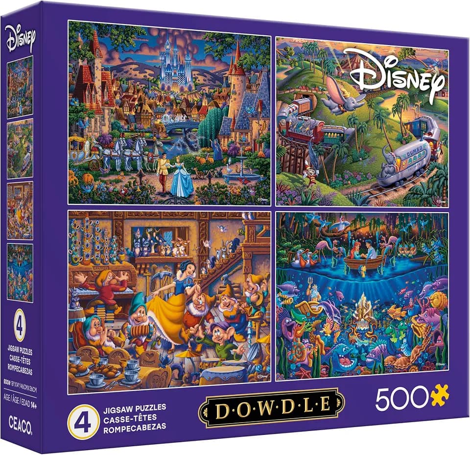 Ceaco - Disney Dowdle Collection - 4 Pack 500 Piece Puzzles for Adults