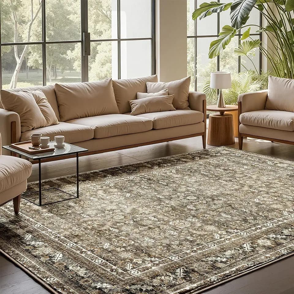 OPPODREAM Vintage Brown Area Rugs 5x7, Washable Rug for Living Room