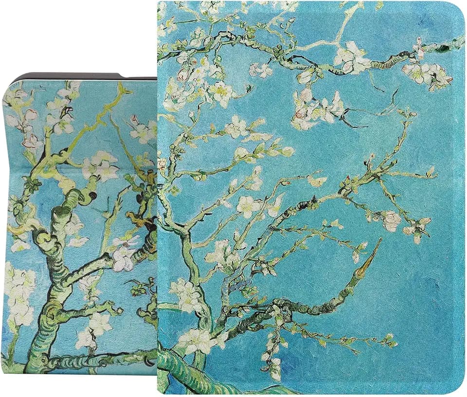 Berkin Arts Kompatibel mit iPad mini 6. Generation Hülle (8.3 Zoll) 2021 A2568/A2569 Folio Case Premium-Lederbezug Cloisonnismus Grün Blume Blumen (Van Gogh-Mandelblüte)
