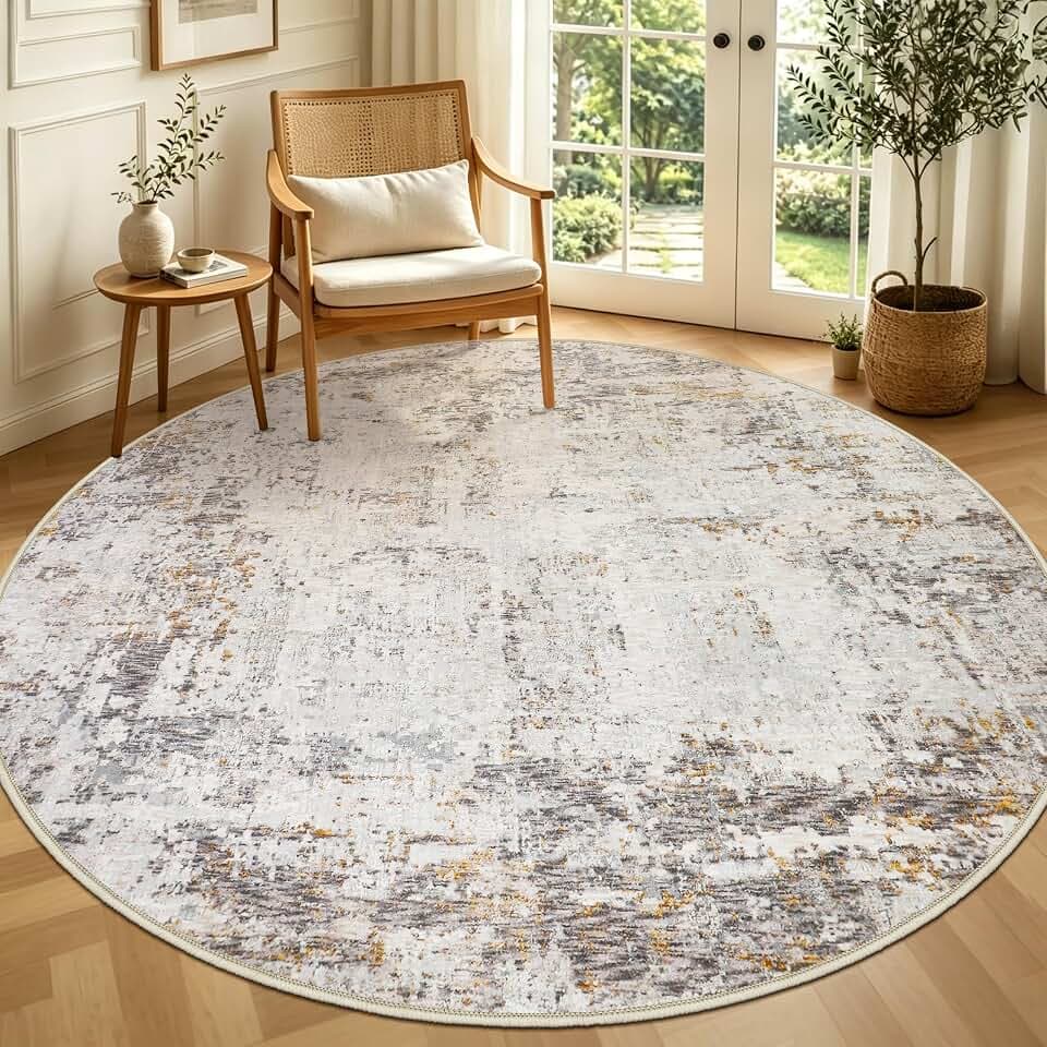 Capslpad Abstrakt Teppich Rund 200cm Waschbarer, Beige