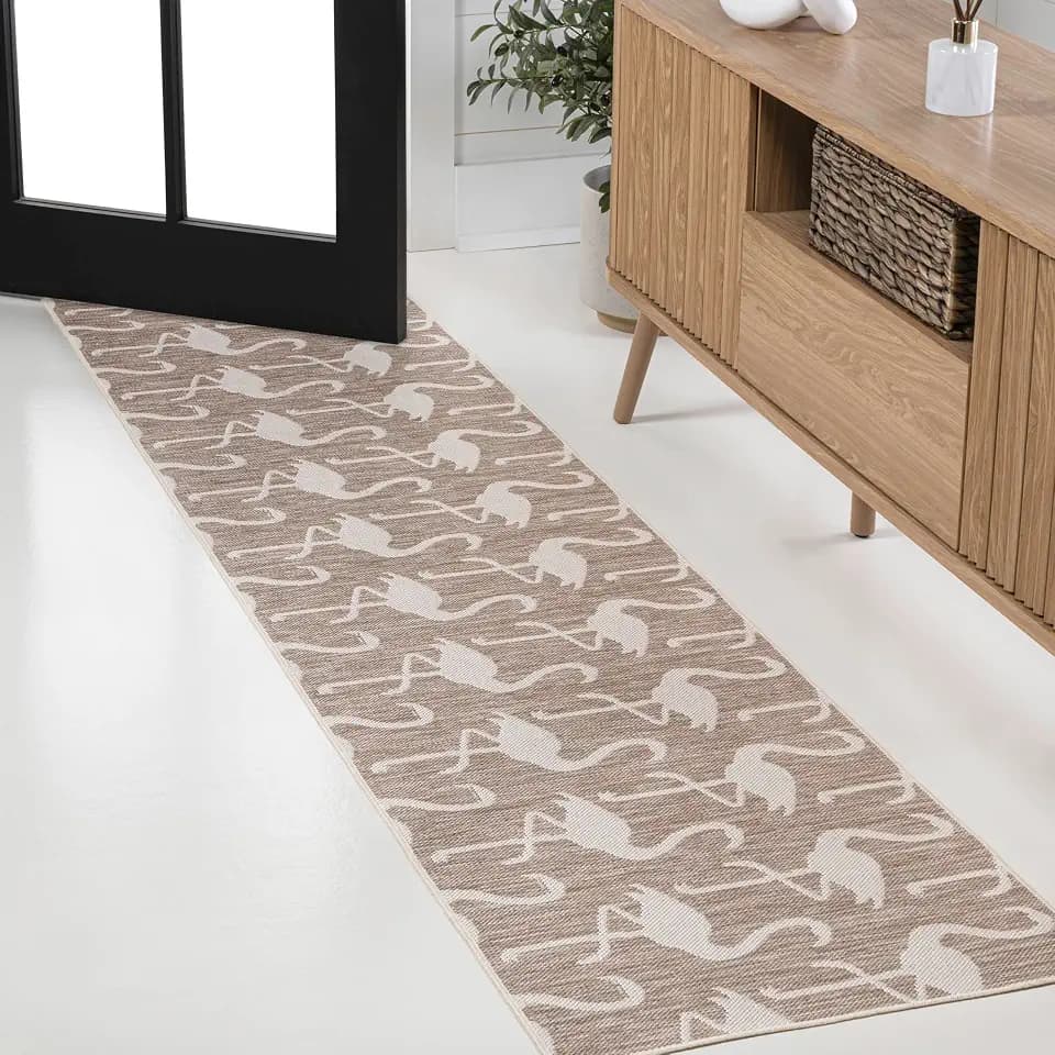 JONATHAN Y Flamingos Two-Tone Indoor Outdoor Runner Rug 2X8 Beige/White, Liana Casual Coastal for Backyard, Patio, Porch, Easy-Cleaning, High Traffic, Pet-Friendly, Non-Shedding (TSN401A-28)