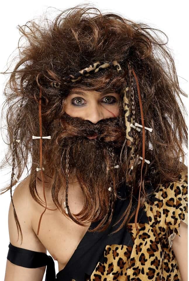 Smiffy's Men's Crazy Caveman Set Includes Wig Beard Headband Bones and Braids