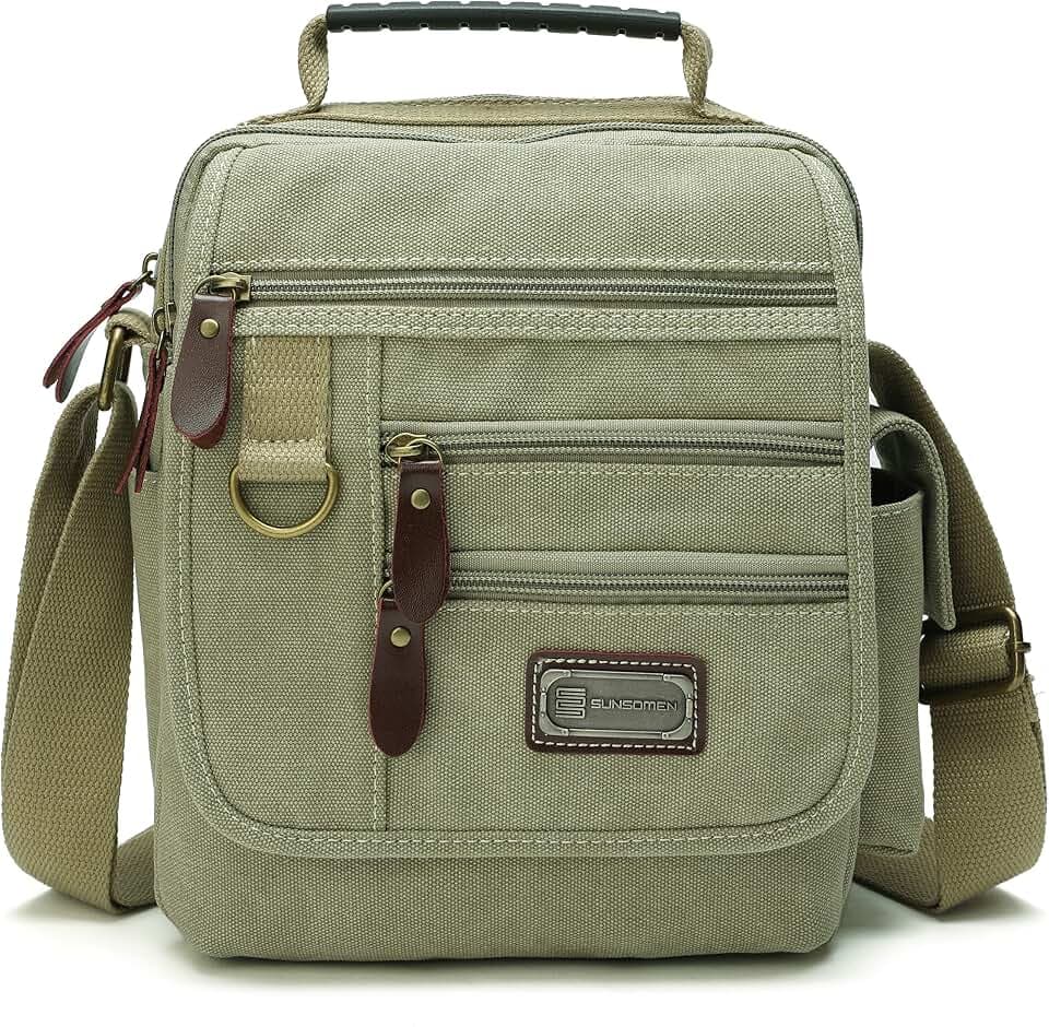 Mens bag Canvas Shoulder Bag Small Messenger Crossbody Bag Work Bag Vintage Multi-function