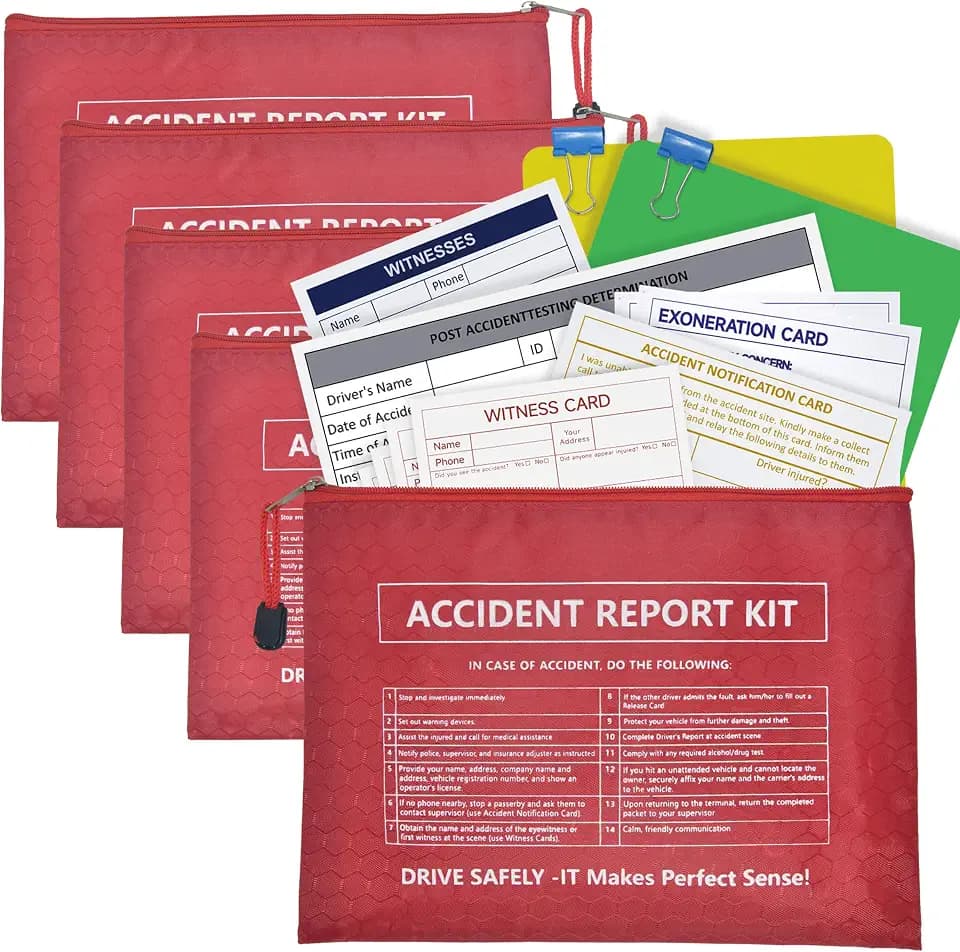 5 Pack Waterproof Vehicle Accident Report Kit in Vinyl Pouch 6.9 * 9.3inch Car Accident Kit Driver's Vehicle Inspection Report Helps Drivers Collect Organize and Report Vehicle Accident Information