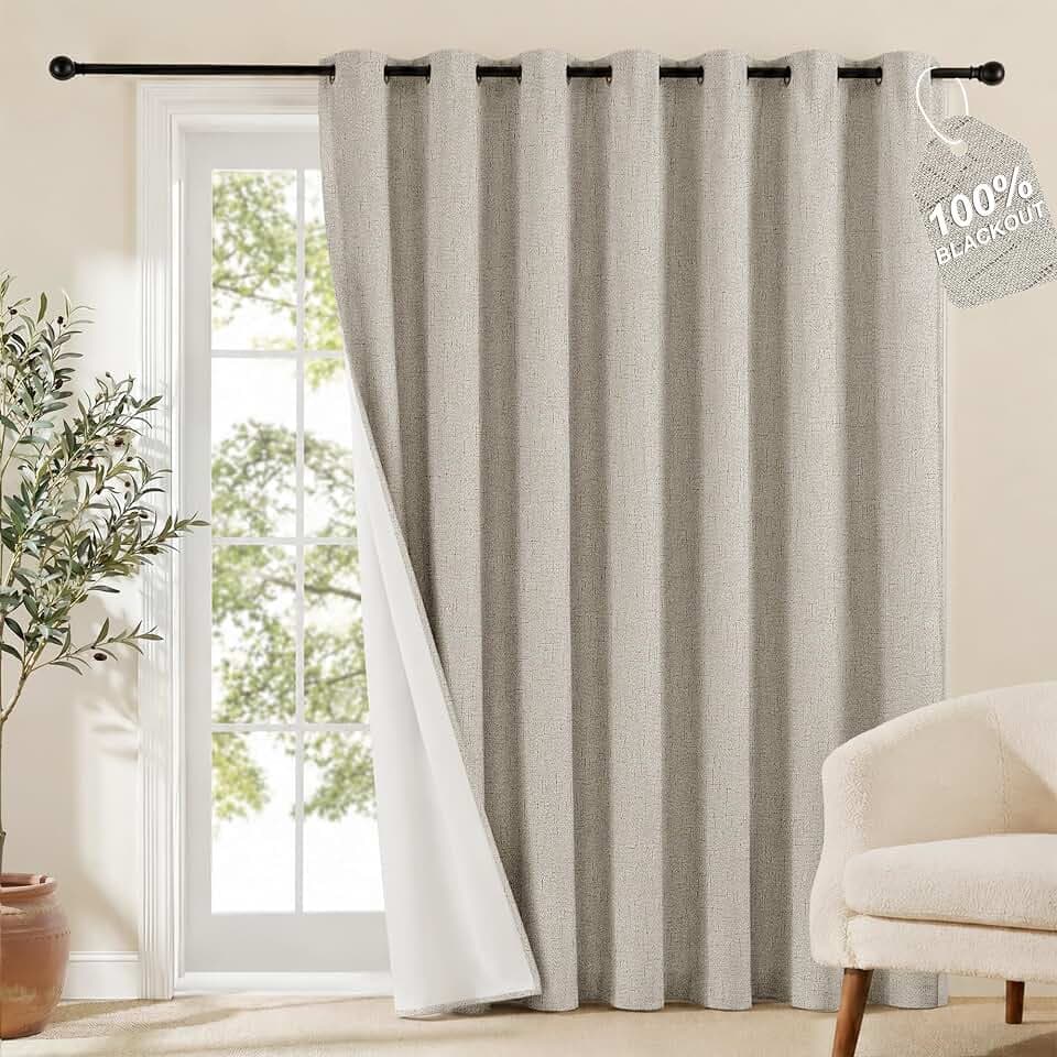 NICETOWN 100% Blackout Sliding Door Curtain, Beige, W100xL84, 1 Panel
