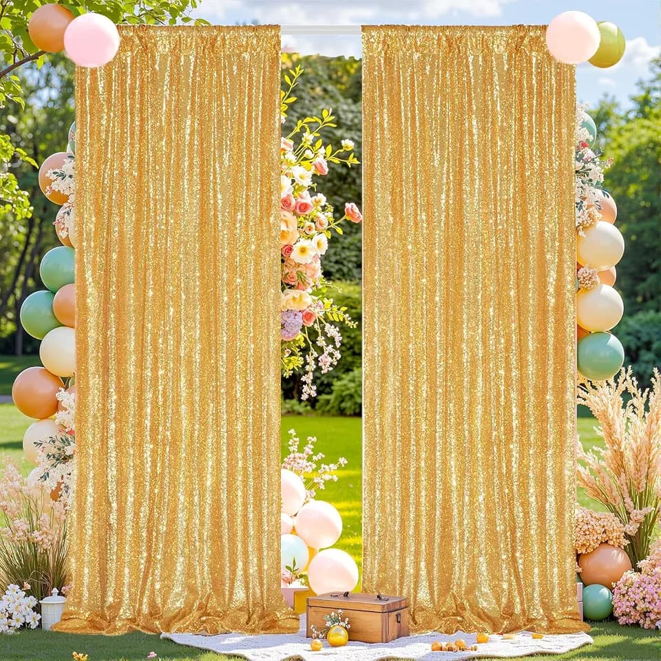 Gold Sequin Backdrop Curtains 2Panels 2x8ft for Party Photo Decor