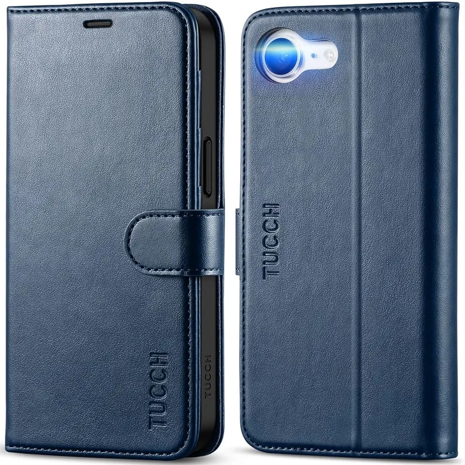 TUCCH Case Wallet for iPhone 17e 16e (6.1"), RFID Blocking Folio, Dark Blue