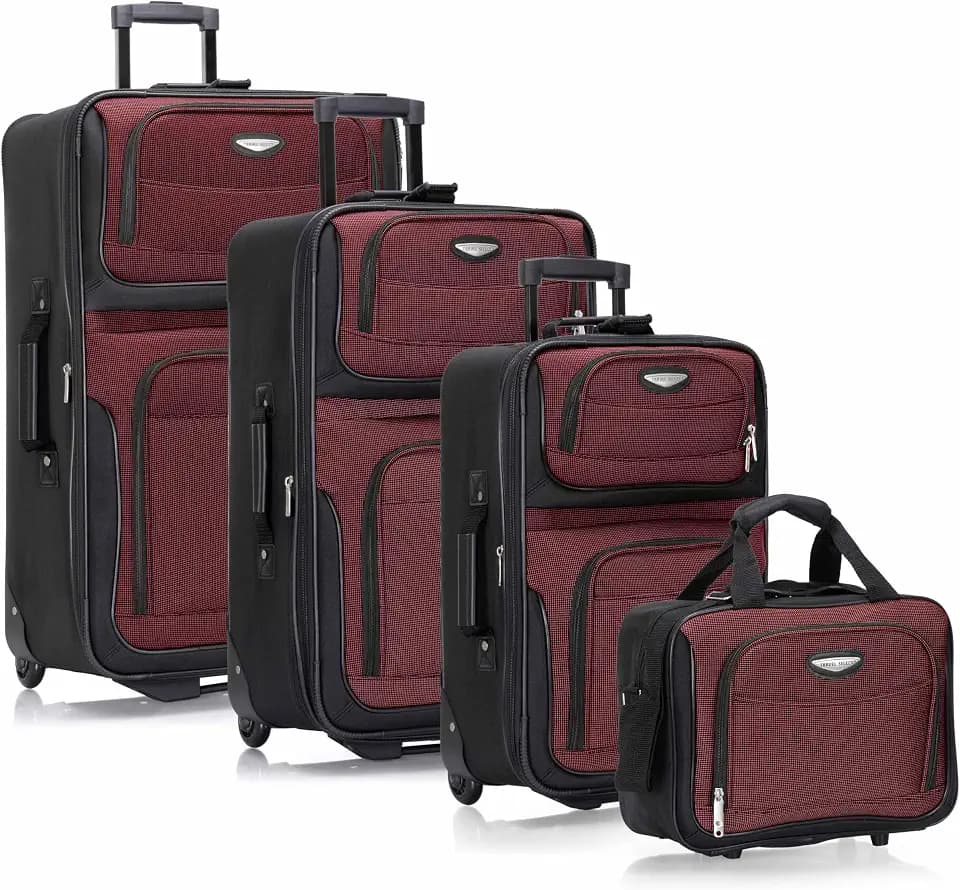 Travel Select Amsterdam Softside Expandable Luggage with Rolling Wheels, Red, 4-Piece Set (15/21/25/29)