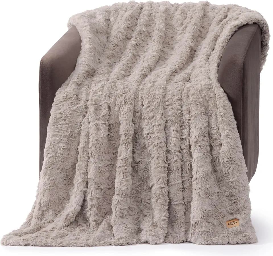 UGG Adalee Throw Blanket for Bed, Faux Fur Blanket, 50" x 70", Brown