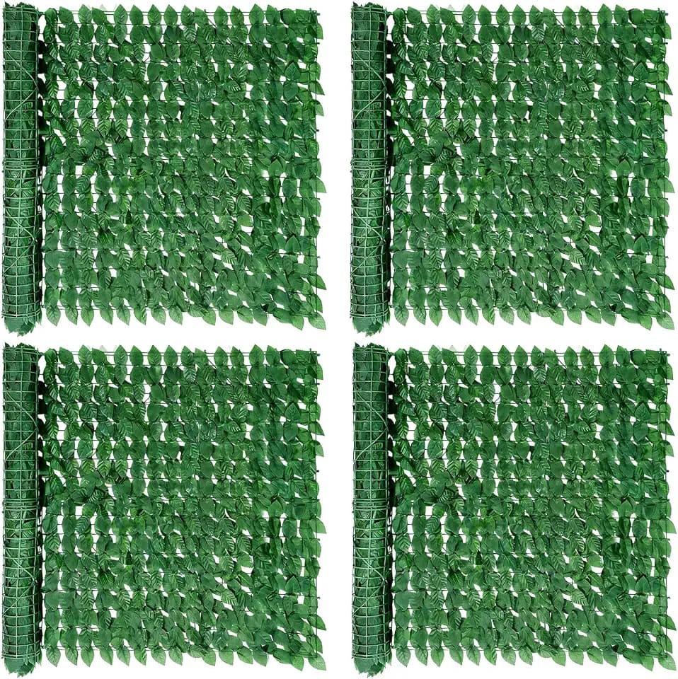 4PCS Artificial Ivy Fence Privacy Screen,40 x 120 Inch UV-Anti Artificial Fake Ivy Hedge,Light Green Artificial Hedge Backyard Decor for Indoor, Outdoor,Garden,Fence,Balcony,Apartment,Patio