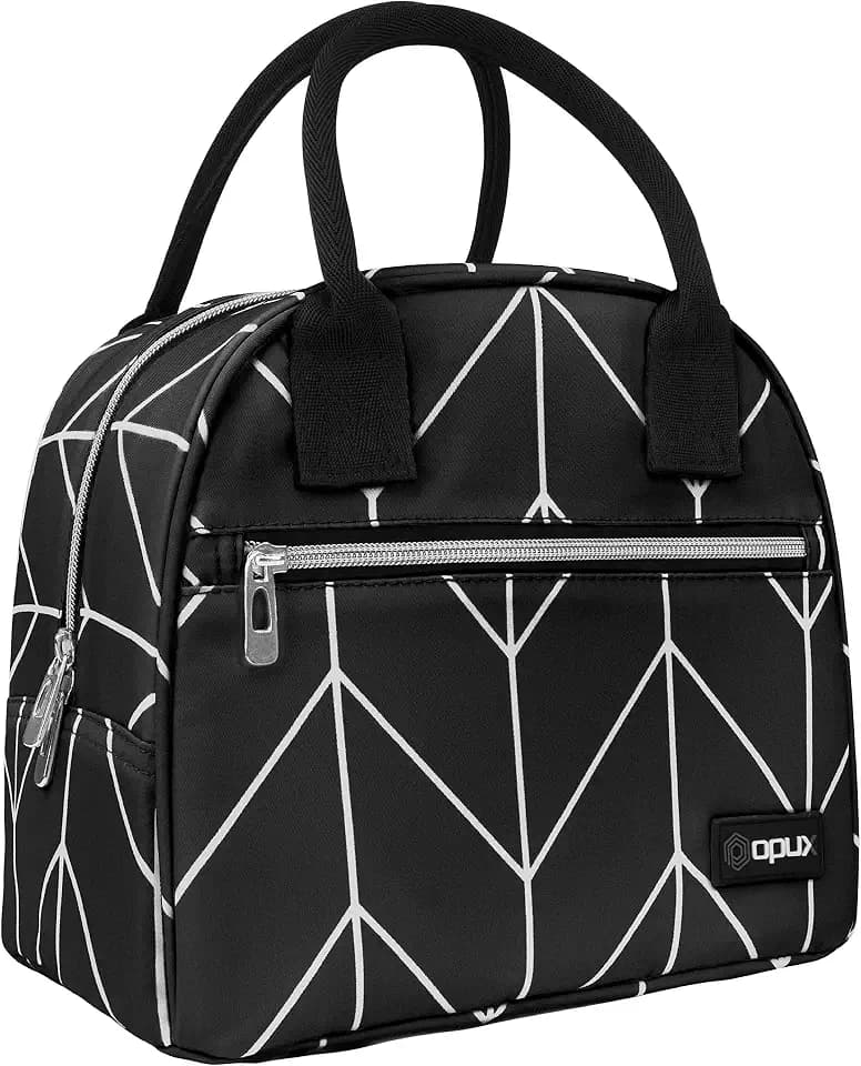 opux Insulated Lunch Box Women Girls Kids, 12-Can Lunch Bag, Black Chevron