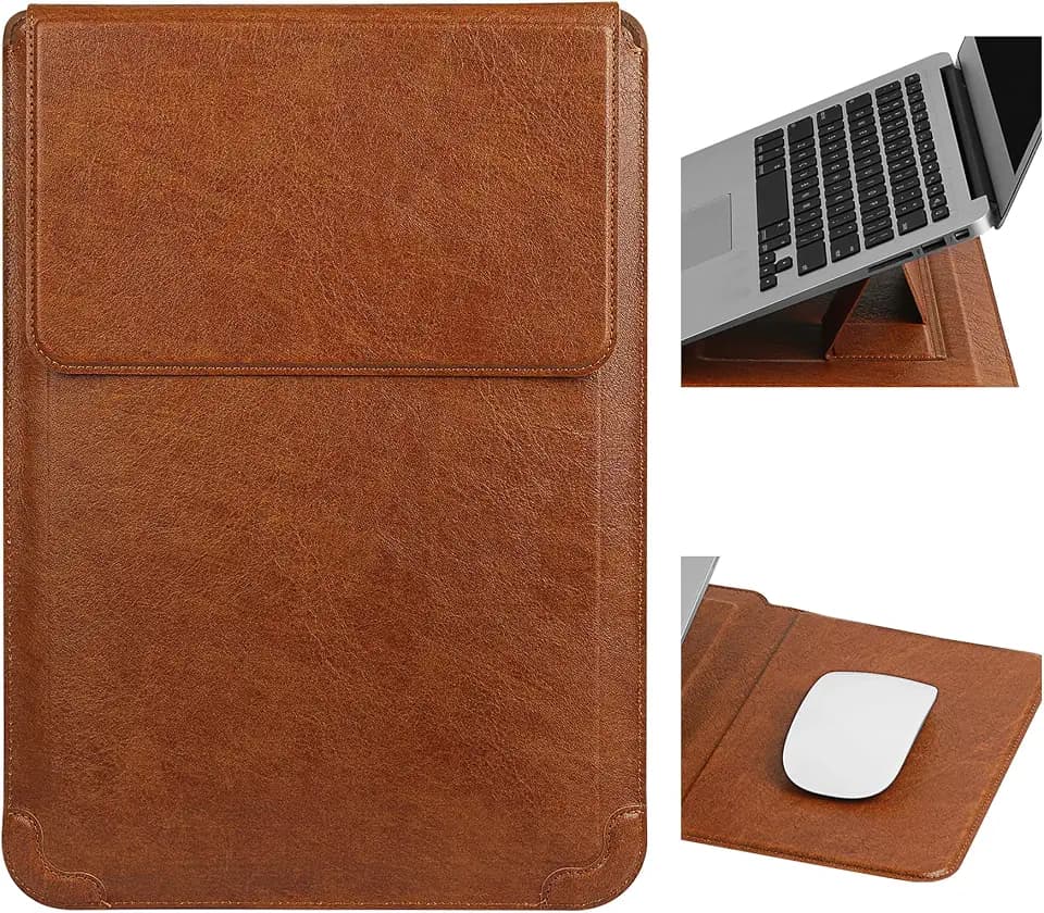HoYiXi 13.3 Inch Laptop Sleeve Case with Stand - Compatible with MacBook Neo 2026/MacBook Air/Pro 13 (M4/M3/M2/M1 2020-2025), Surface Pro 8 2021, iPad Pro 12.9 & 13-13.3" Dell Acer Laptops,Brown