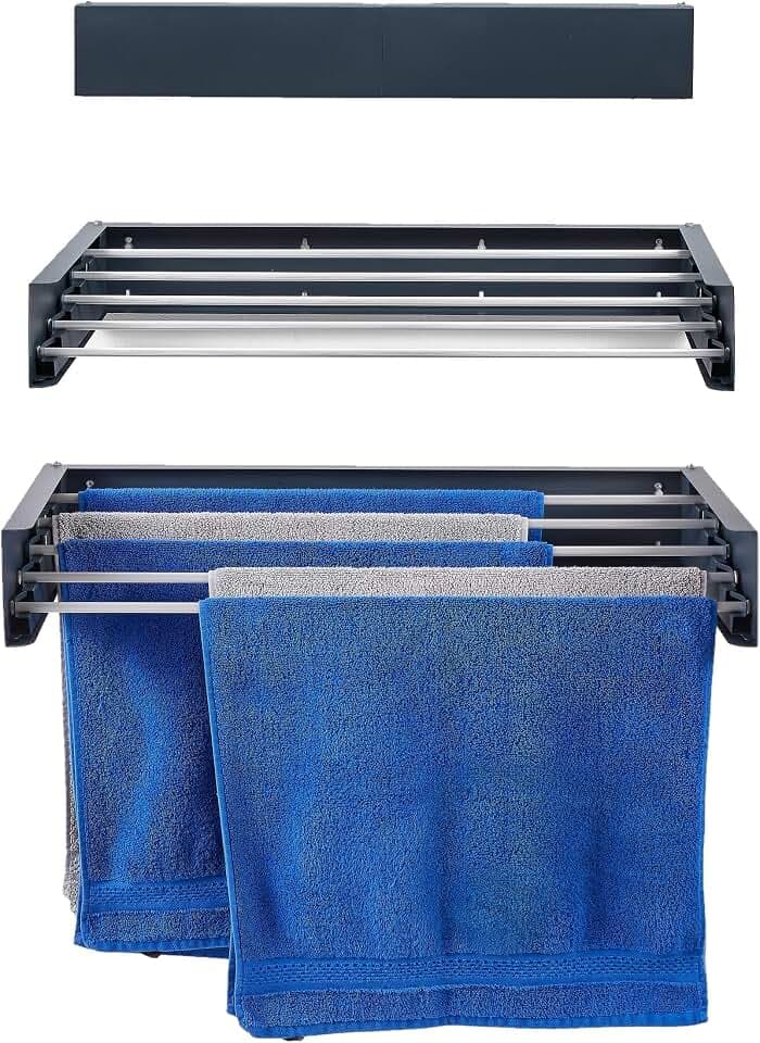 nebu! Wäscheständer zur Wandmontage 70cm klappbar aus Metall Indoor & Outdoor (Anthrazit)