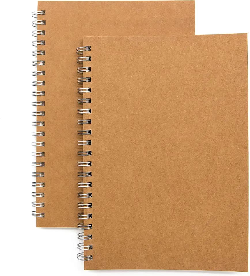 Soft Cover Spiral Notebook Journal 2-Pack, Blank Sketch Book Pad, Wirebound Memo Notepads Diary Notebook Planner with Unlined Paper, 100 Pages/ 50 Sheets, 7.5 inch x 5.1 inch (Brown)