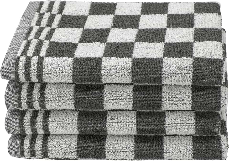 ZOLLNER 4er Set Küchenhandtücher Baumwolle in 50x50 cm - saugstarke und strapazierfähige Küchentücher - waschbar bis 60°C – in anthrazit kariert - Gastronomiequalität - Oeko Tex® Zertifiziert