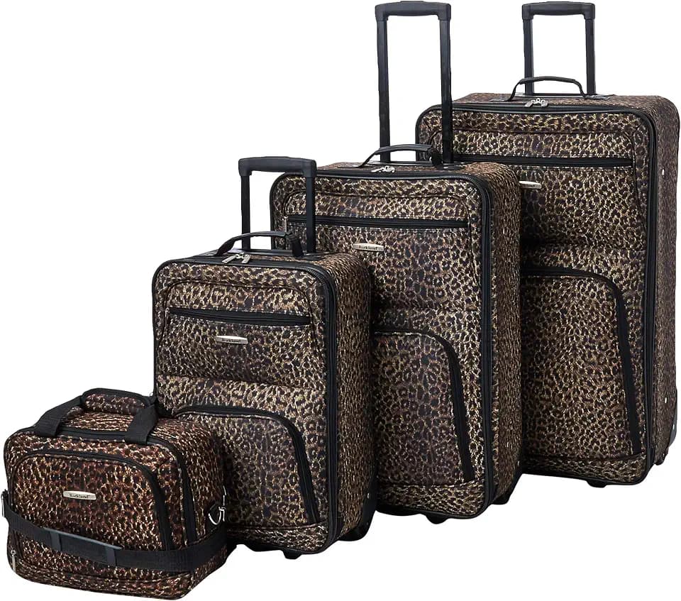 Rockland Fashion Softside 4 Piece Luggage Set, Expandable, (14" Tote/19"/24"/28"), Leopard