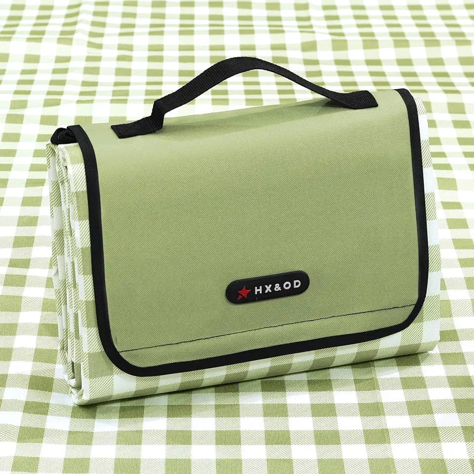 HX&OD Outdoor Picnic Blanket 80"X80" Picnic Mat Extra Large Camping Blanket Beach Blanket Foldable Waterproof Sand Mat Hiking Travel Family Concerts(Green)