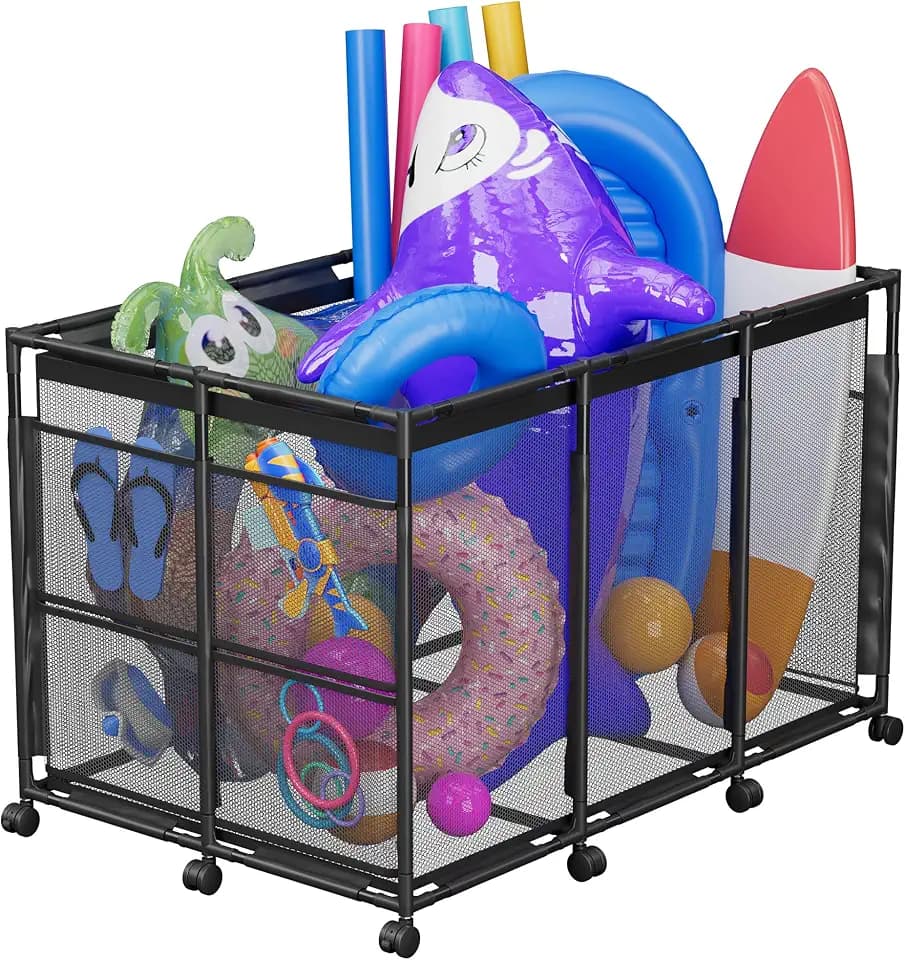 POOLHOUR XXL Large Pool Float Storage Bin, Pool Toy Organizer, Black