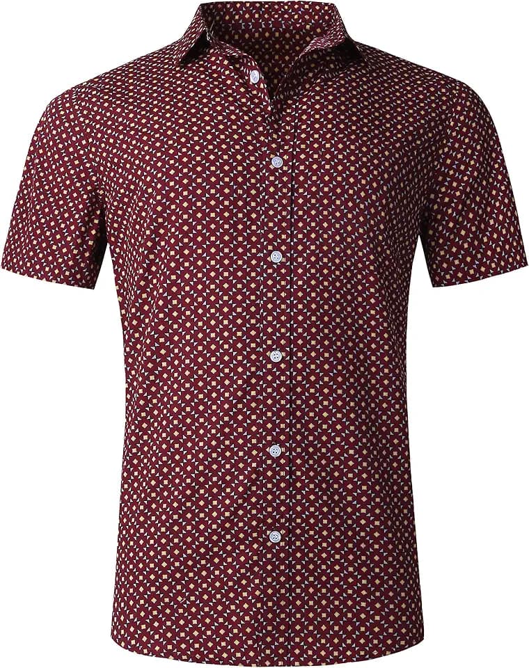 Men's Regular Fit Short Sleeve Dress Shirt Button Down Casual Unique Print Shirts for Men