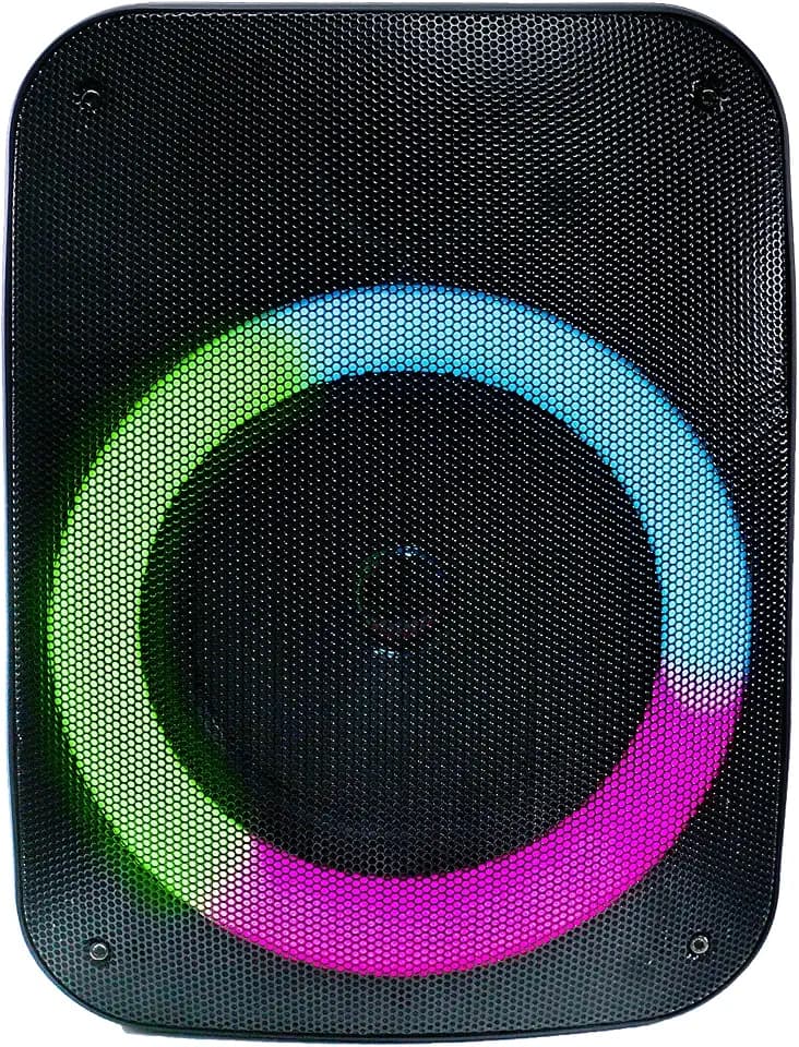 QFX PBX-126 TWS Bluetooth Rechargeable Portable 10-Watt Speaker with a 4” Woofer, Microphone Input, AUX Input, USB Input, TF Card Input, FM Radio, and LED Party Lights, Black