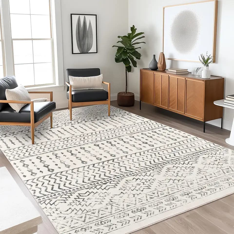 4x6 Area Rug Non Slip, Moroccan Washable Rugs for Bedroom, Ivory