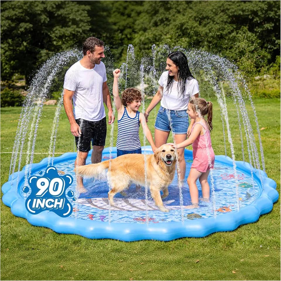 Splash Pad for Kids, 90" Outdoor Sprinkler Play Mat, Inflatable Wading Pool with Thicker Material, Summer Backyard Water Toys for Kids Pets