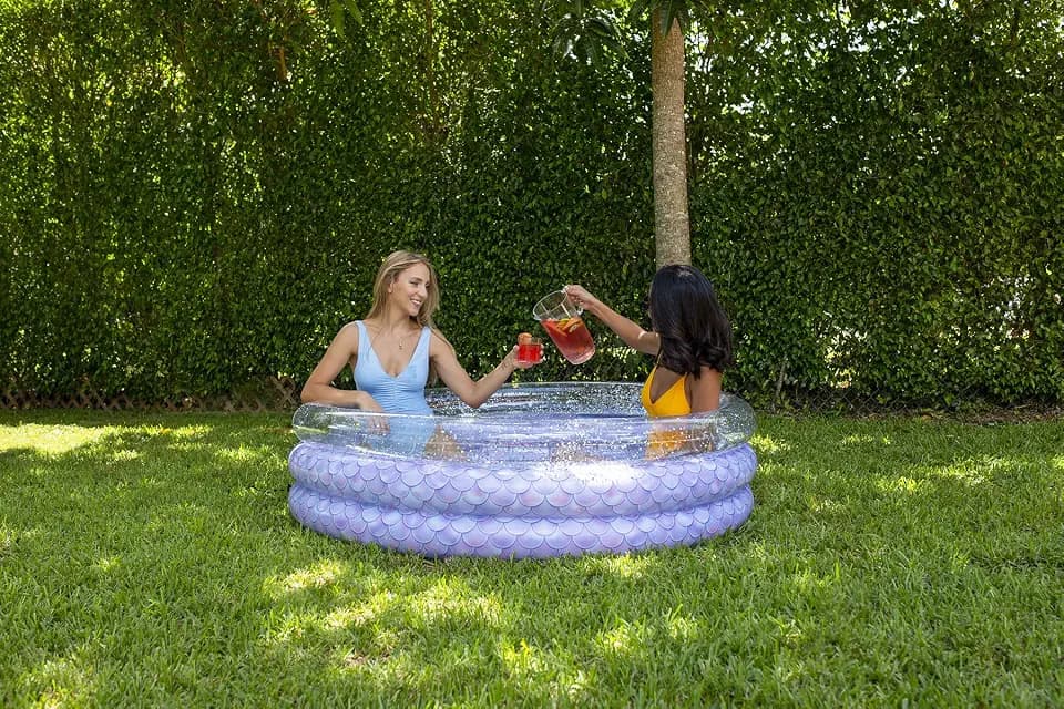 PoolCandy Mermaid Print Inflatable Toys Collection of Pool Floats, Beach Balls, Sunning Pools, Rafts & More. (Mermaid with Glitter Inflatable Sunning)