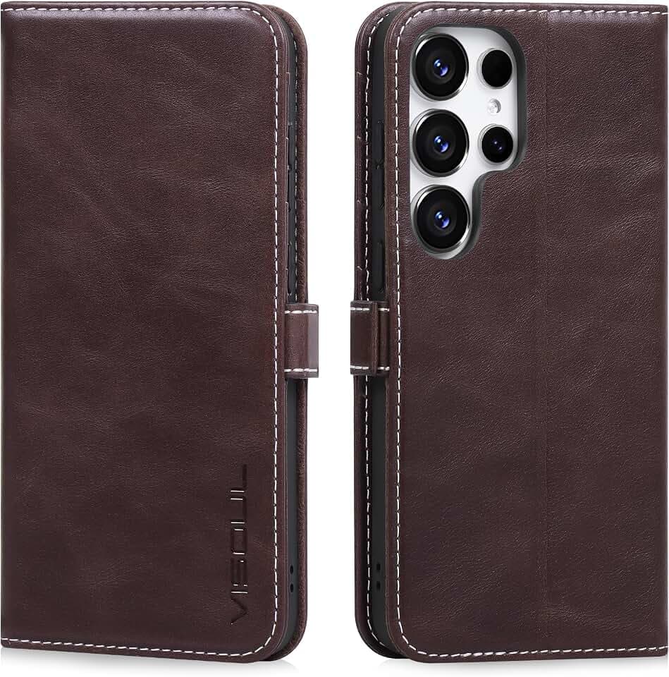 VISOUL Hülle kompatibel mit Galaxy Samsung S25 Ultra,Premium Leder handyhülle mit Standfunktion und Kartenfächern Kaffee