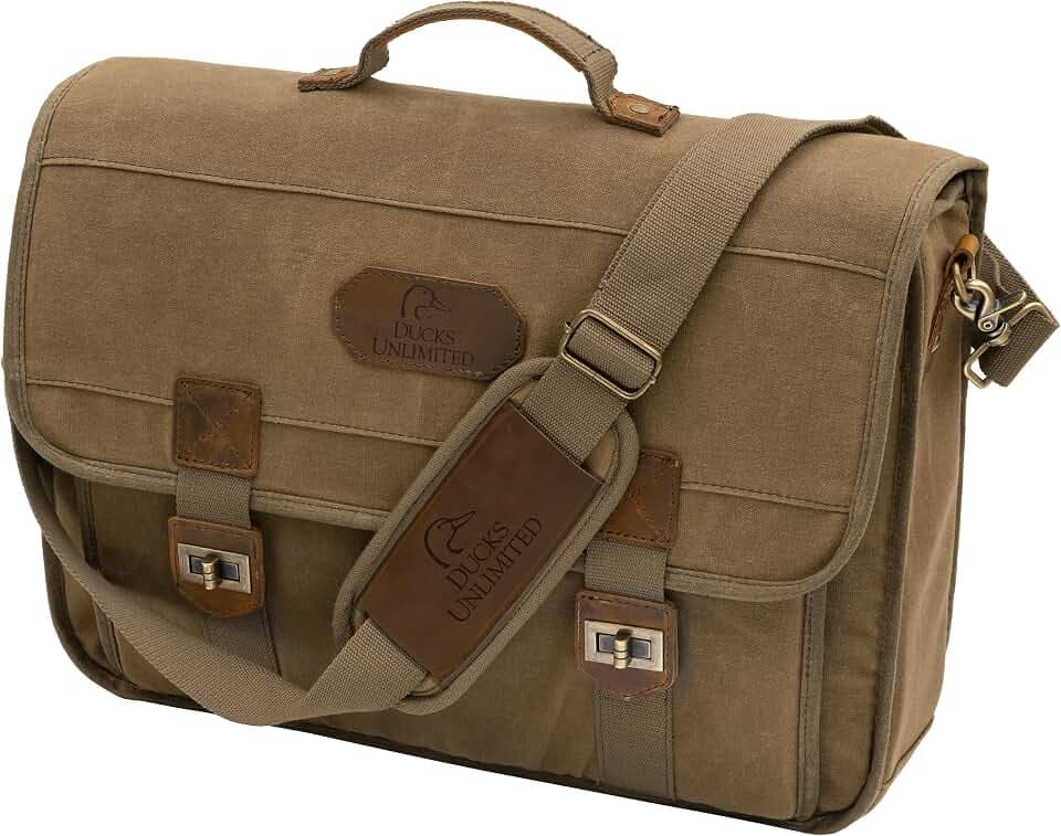ALPS OutdoorZ Ducks Unlimited Endeavor Briefcase – Rugged Waxed-Canvas 16oz Work-to-Adventure Laptop Bag with Leather Accents, Padded Interior & DU Conservation Licensed Gear