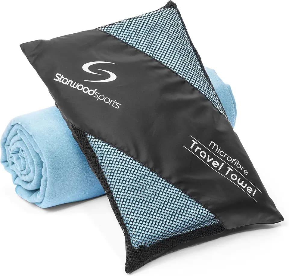 Mikrofaser-Reisehandtuch – Sport-Handtuch für Strand – Fitnessstudio – Camping – Schwimmen – Yoga und Pilates – Schnelltrocknend, leicht und kompakt, Blau, Größe L, 102 x 51 cm