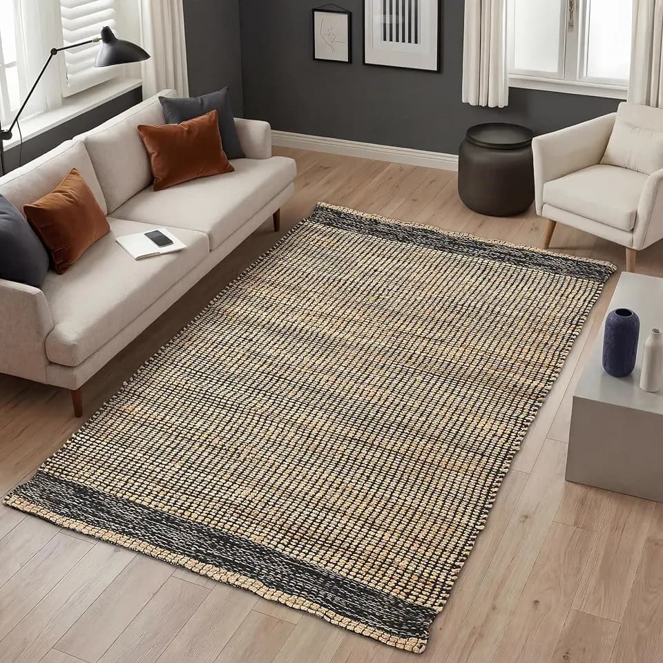 4' x 6' Jute & Black Wool Area Rug, (4' x 6')