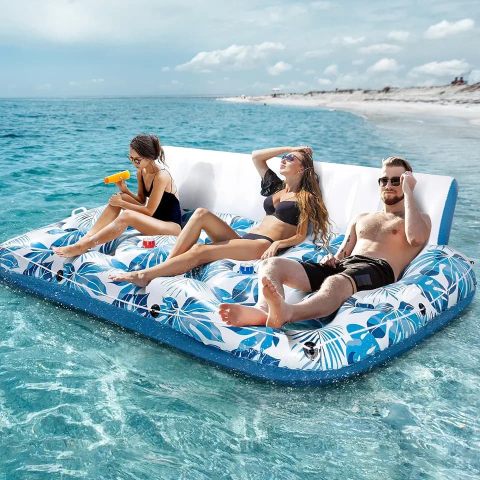JCLEAL Pool Floats Adult 1-2-3 Person Inflatable Lounger, Extra Large Tanning Recliner Floaty Chair Raft with Backrest, Footrest, Cup Holder for Pool, Lake, River, Beach, Ocean & Party Use