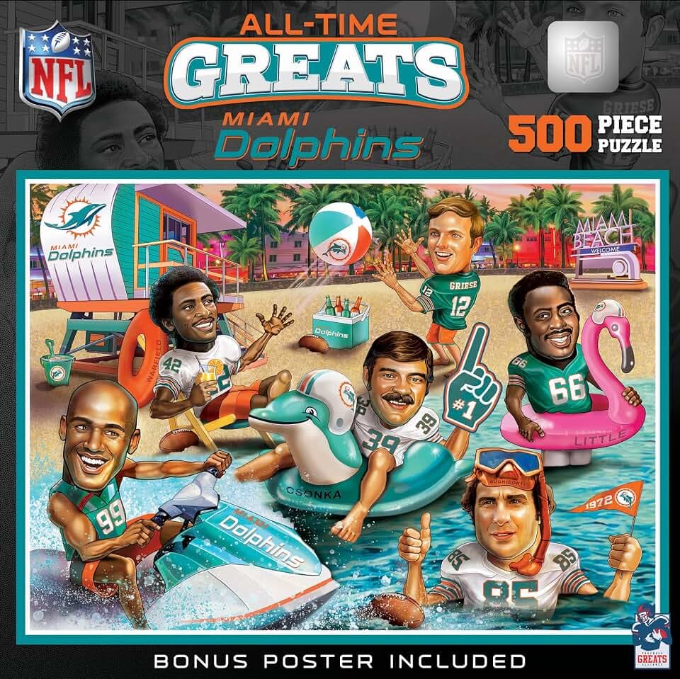 MasterPieces 500 Piece Sports Jigsaw Puzzle for Adults - NFL Miami Dolphins All-Time Greats - 15x21
