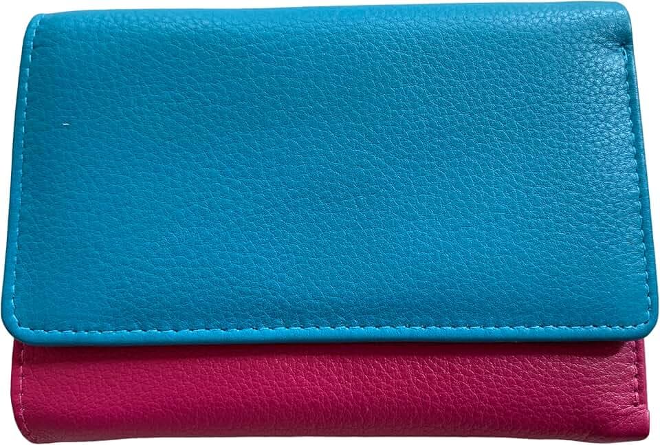 Golunski Kompakte RFID-Geldbörse für Damen, weiches Leder, dreifach gefaltet, Fuchsia, Türkis, M, Klassisch