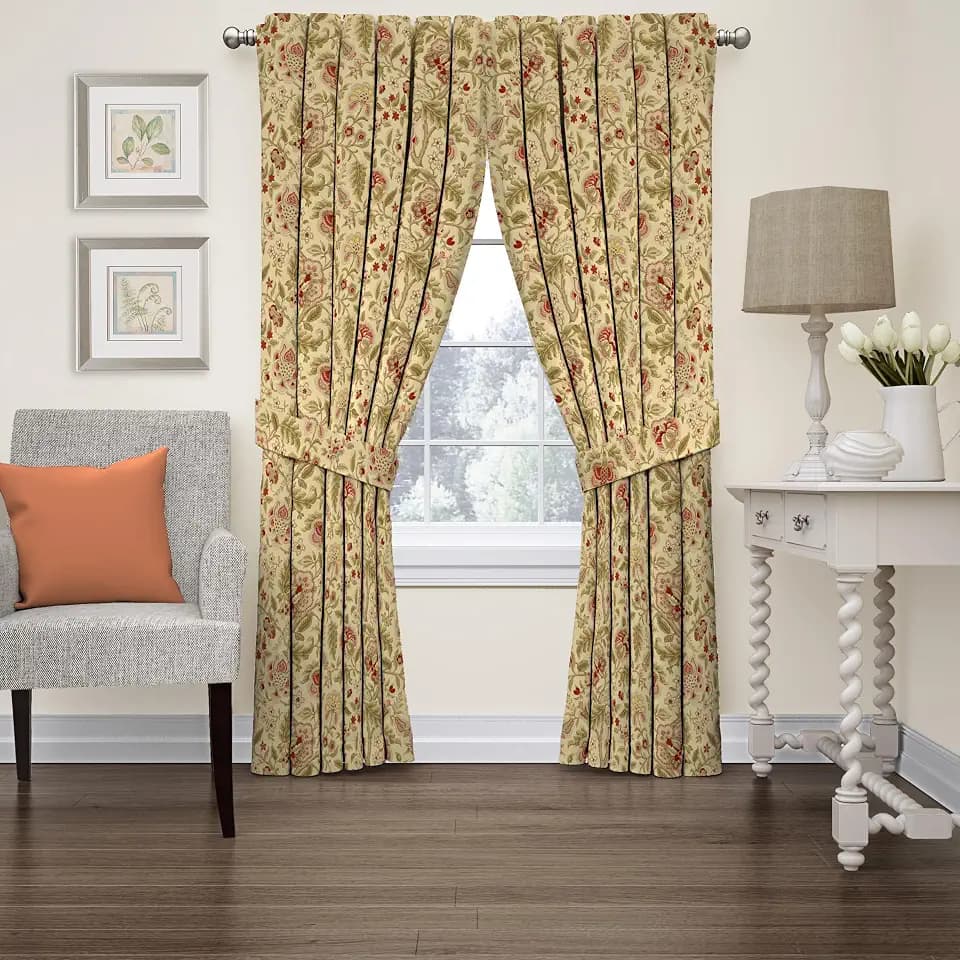 Waverly Imperial Dress Window Panel with Tie Back - Antique Design - 52" X 95"