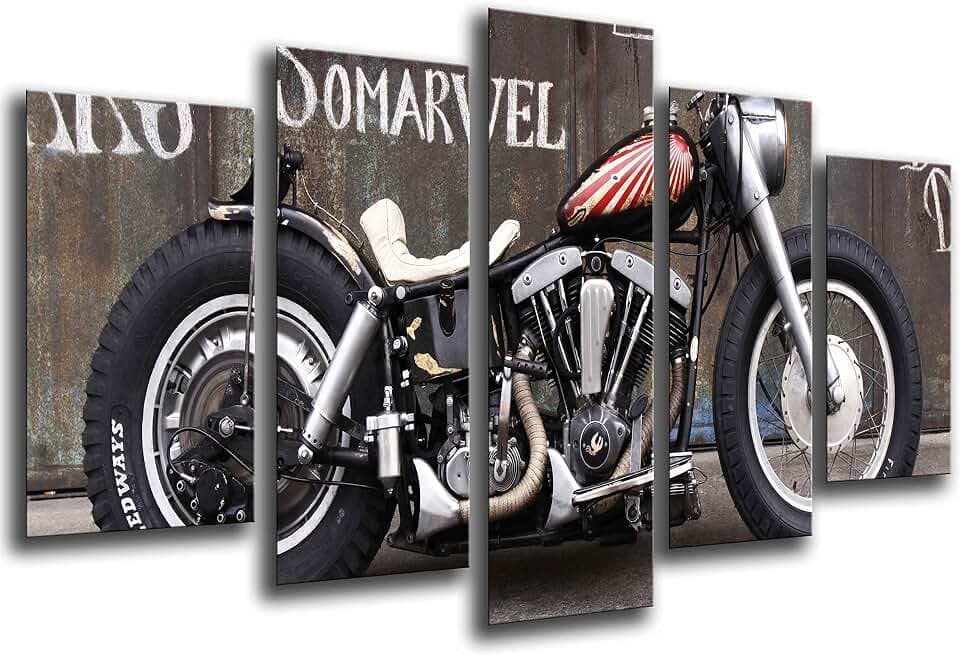 Wandbild - Harley Davidson Motorrad, altes Weinlese-Motorrad, 165 x 62 cm, Holzdruck - XXL Format - Kunstdruck, ref.26552