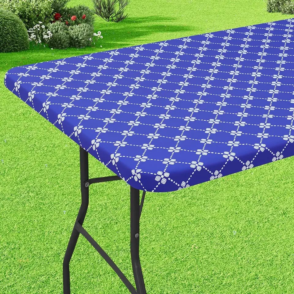 misaya Rectangle Vinyl Table Cloth, Elastic Fitted Tablecloth with Flannel Backing, Waterproof Plastic Table Cover Fits Folding Tables for Picnic, Camping, Indoor and Outdoor (Blue, 36" x 60")