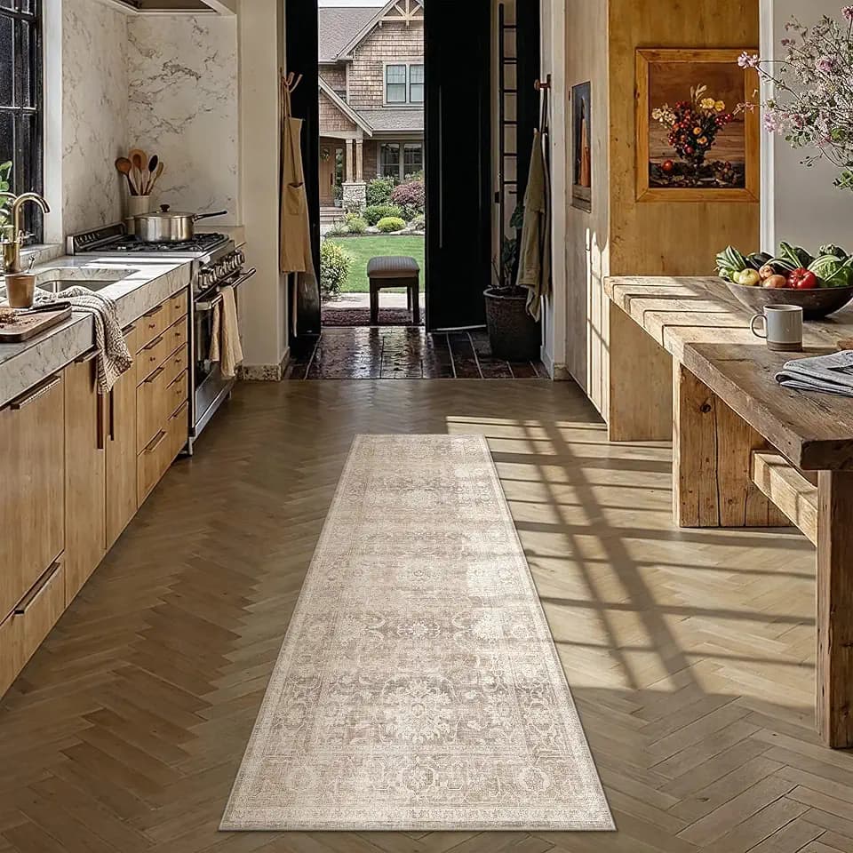 HUGEAR Beige Washable 2x5 Runner Rugs for Hallway Entryway