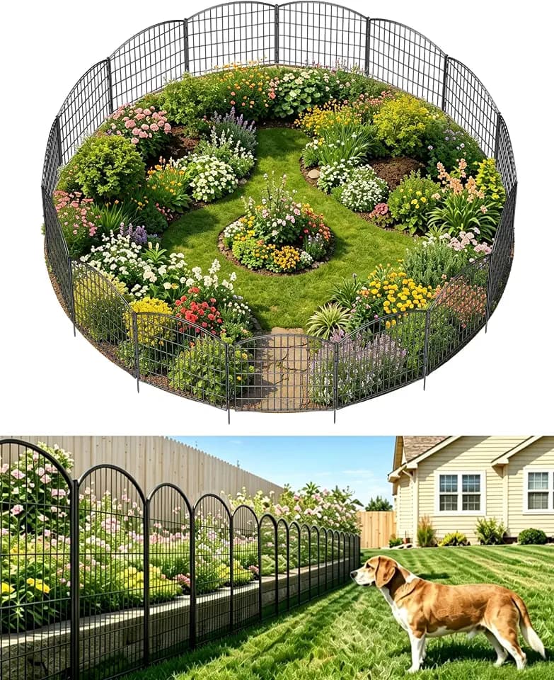 3-Layer Garden Fence with Gate 15 Panel 32in H×34ft L
