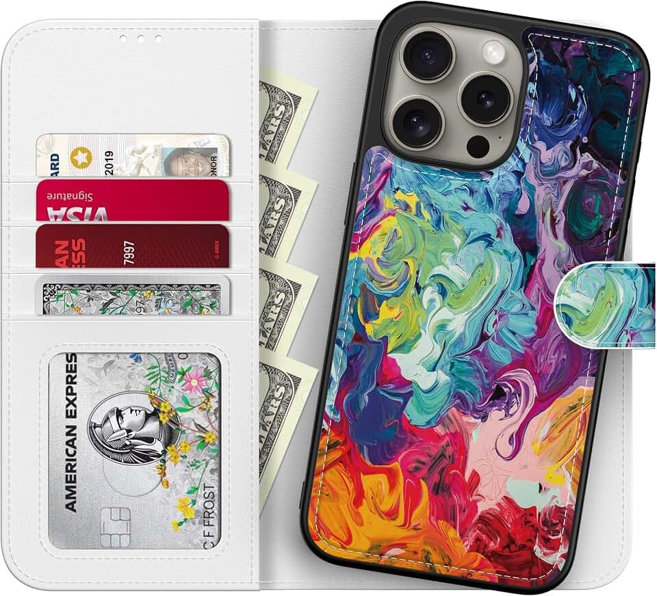 LUMARKE Designed for iPhone 13 Pro Wallet Case - Detachable Flip Folio Cover - RFID Blocking 4 Card Slots Holder - Leather Magnetic Kickstand - Protective Phone Case 6.1", Colorful Painting
