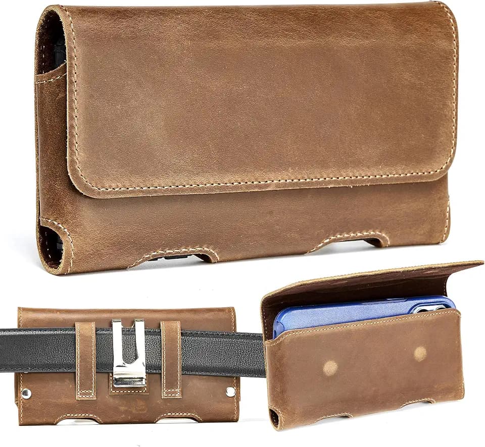 Gcepls Genuine Leather Phone Holster with Heavy Duty Metal Belt Clip & Magnetic Closure Compatible with Samsung Galaxy S26/S25/S24/S23/S22 Ultra, Note 20/10 Series, A17/A17F/A17M Series,XL-Brown