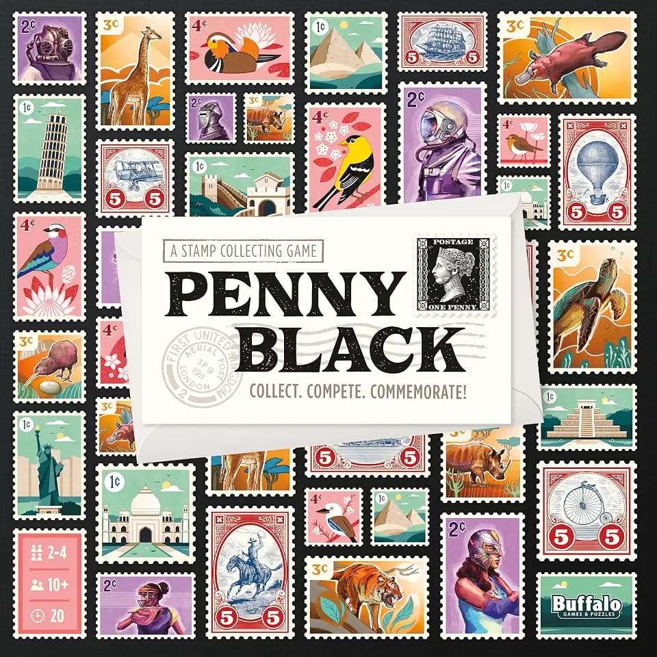 Buffalo Games Penny Black Mystery Board Game, Stamp Collecting, 2-4 Players